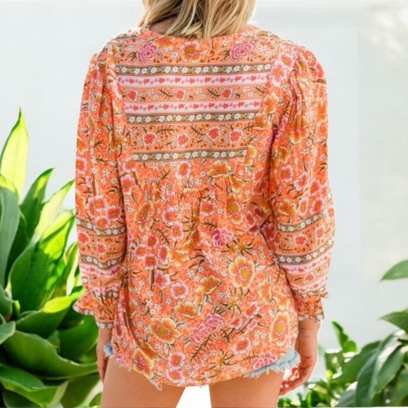 Umgee tangerine orange mix print floral top size M - Picture 3 of 14